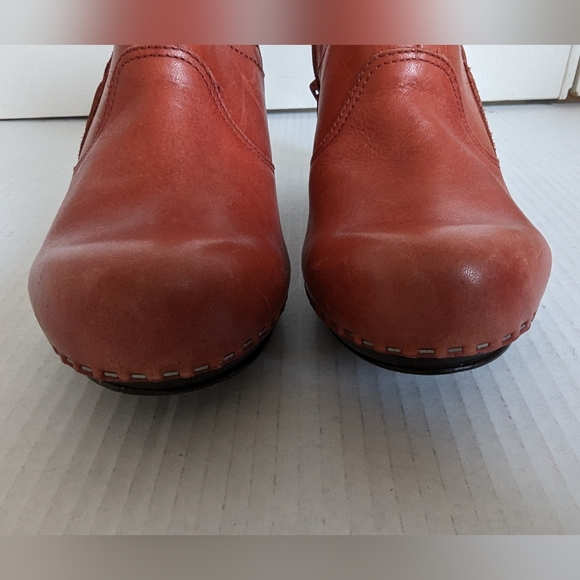 Schuler & Sons Philadelphia Anthropologie Orange Leather Clog Ankle Booties 8 B - Picture 8 of 10